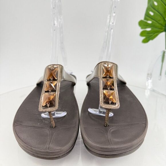 Fitflop Women's Walkstar Sandal Size 9 Thong Slide Toning Shoe Gold Rhinestone - Picture 4 of 13